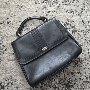 Vintage 90s Leather Flap Satchel Handbag Philippe Silvertone Classic City Chic